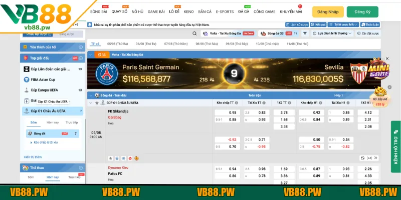 Lựa chọn môn thể thao & sảnh cược mình yêu thích